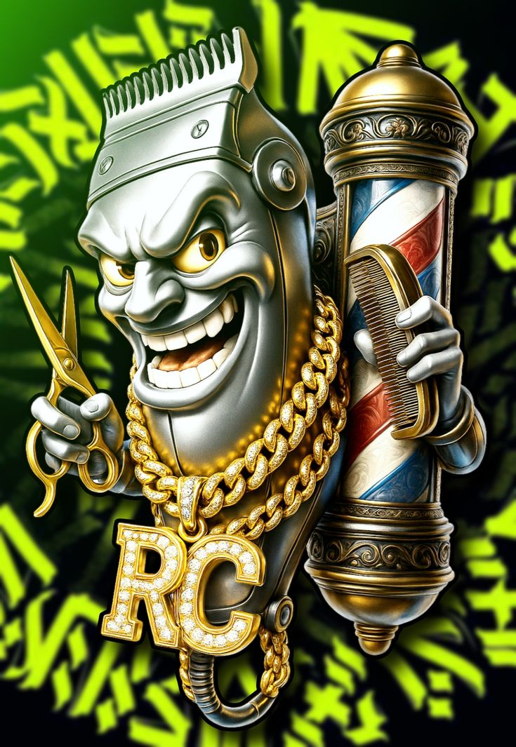 Papel de parede para barbeiros: Máquina + tesoura (luz roxa)