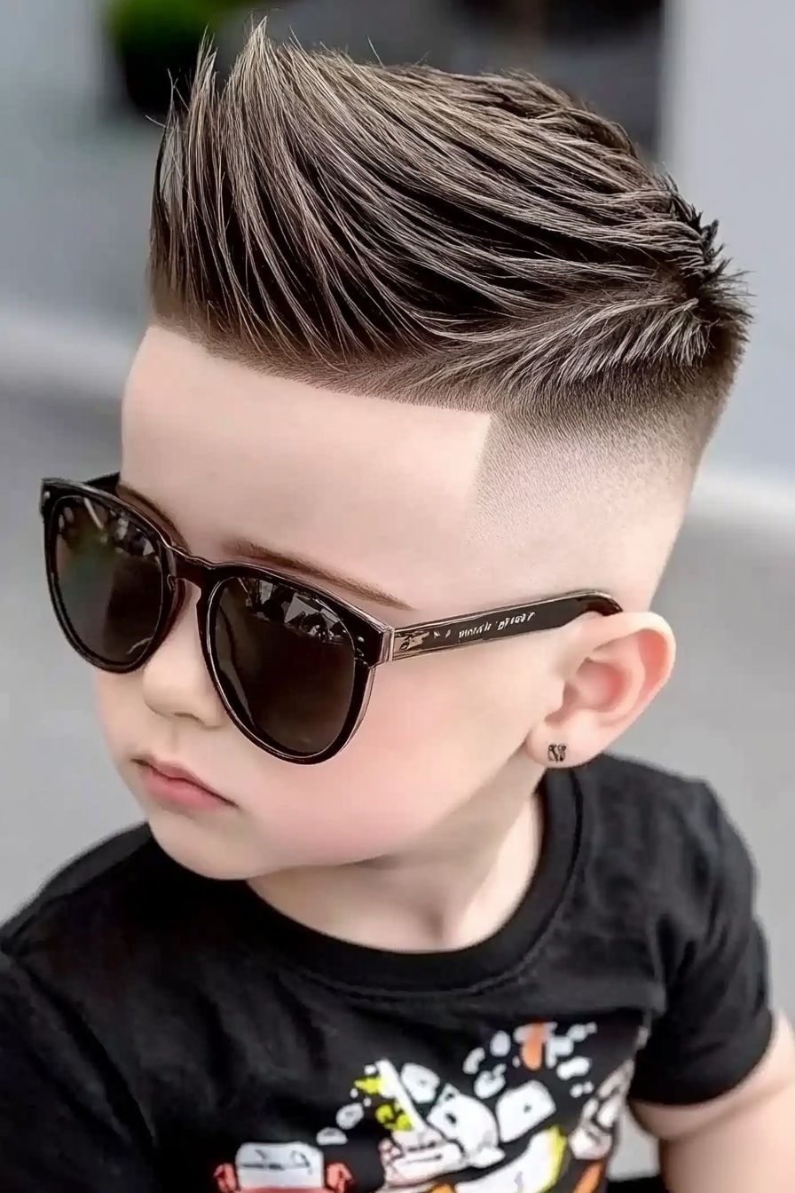 Cortes modernos 2026 para niños: quiff con fade y hard part marcado