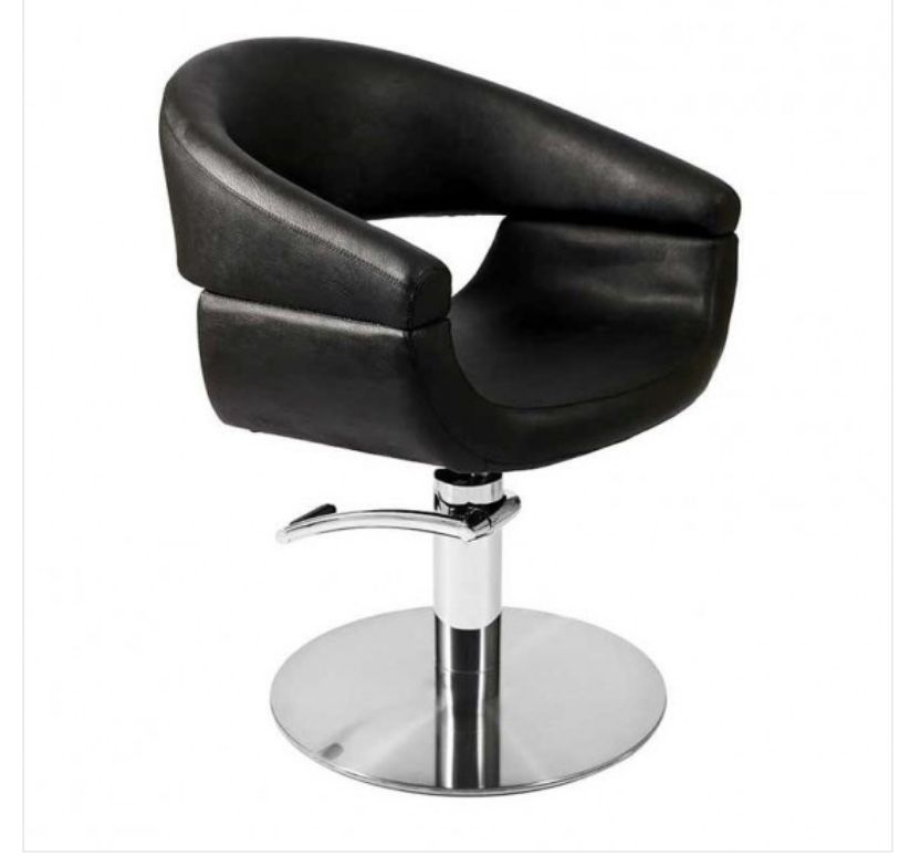 Silla para barbería negra con apoyabrazos integrados, diseño envolvente y base hidráulica cromada